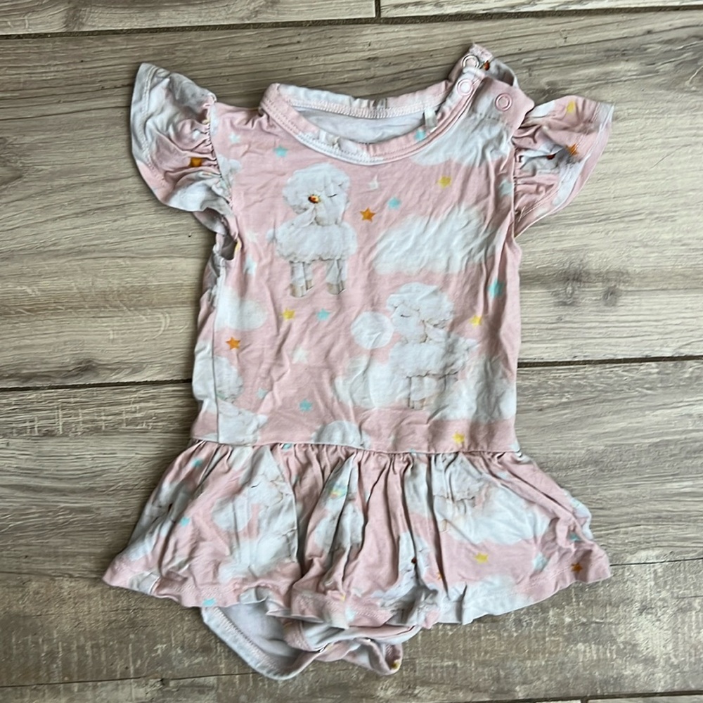 Posh peanut dress onesie sheep blowing bubbles 3-6m
